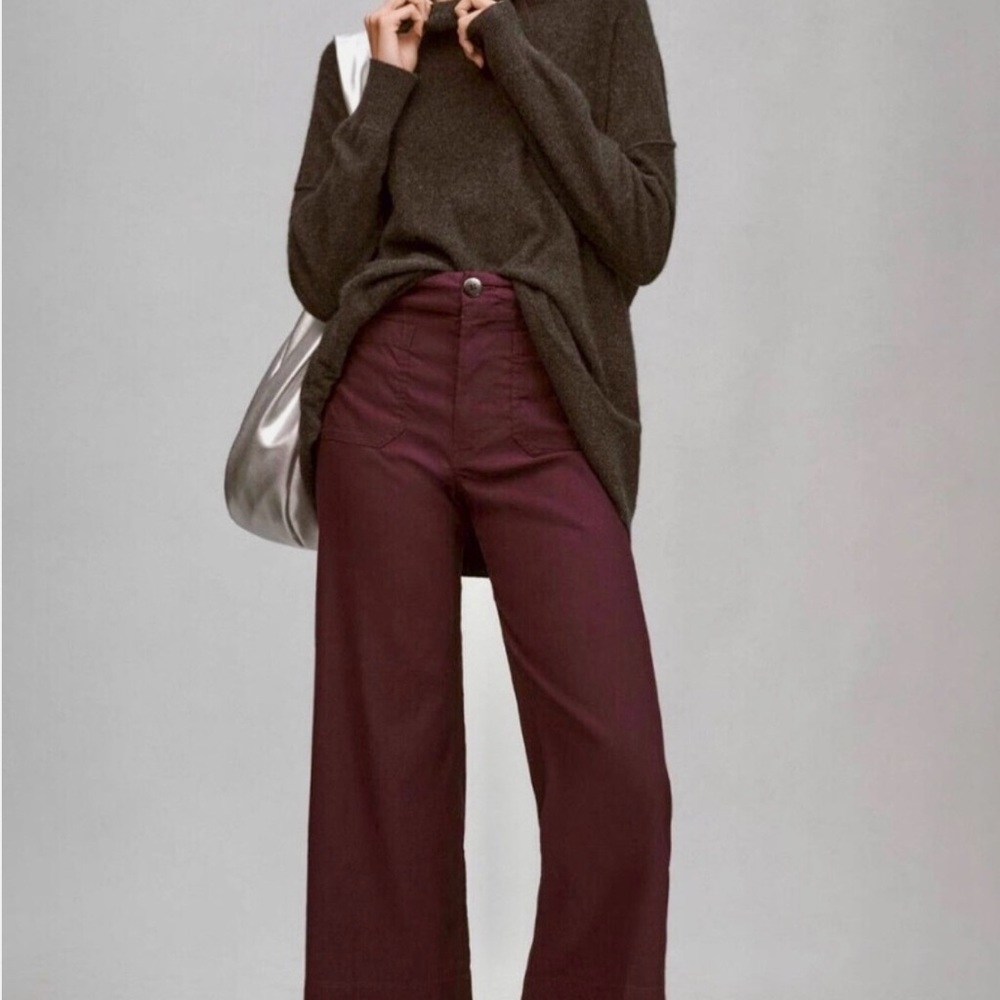 Maeve Purple Cropped Pants Wide-Leg High-Rise